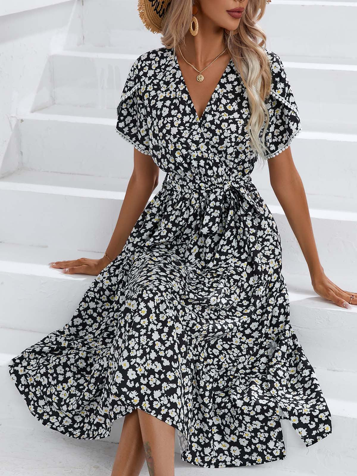Dress Small Floral Split V neck