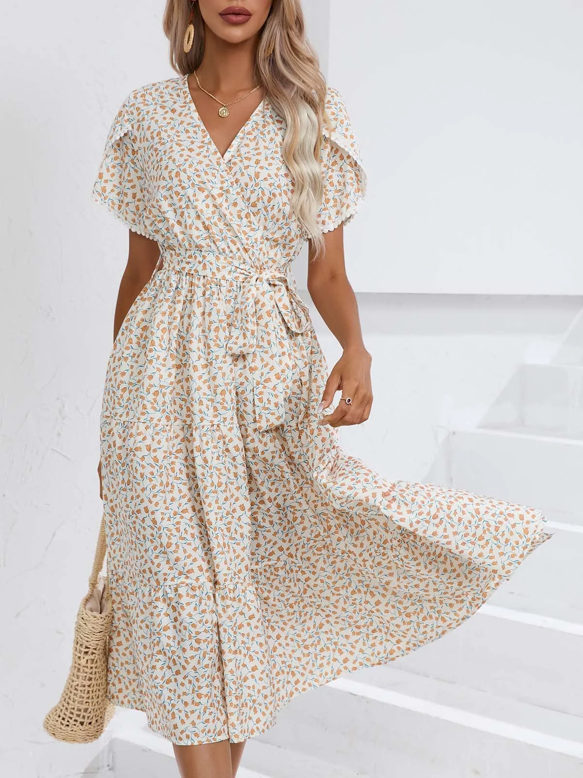 Dress Small Floral Split V neck