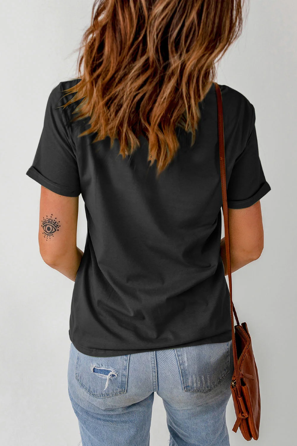Embroidered Round Neck Cuffed Tee Shirt