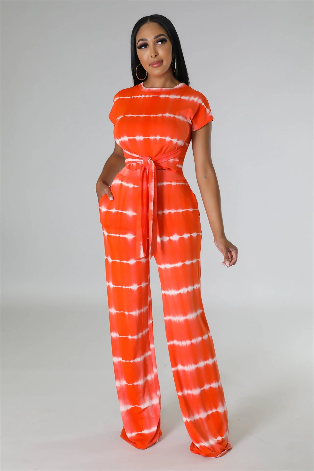 Casual Printing Suit Wide Leg Pants Trousers Two Piece Suit